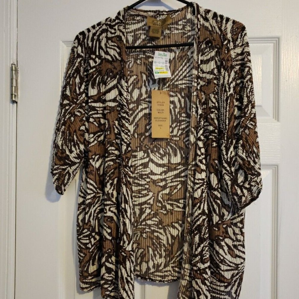 Peck & Peck Open Front Cardigan Women's Large, Brown, Style 510436